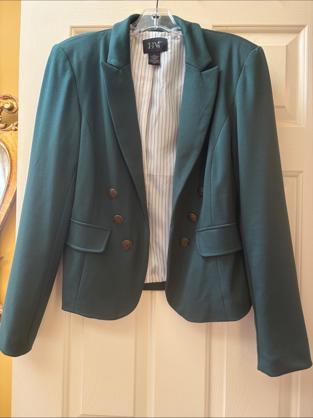 Donna Moore Teal Double-Breasted Blazer with Gold Buttons